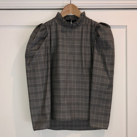Zara Tops - LIKE NEW—ZARA puffy sleeves black plaid blouse